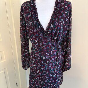Purple Floral Long Sleeved, Wrap Mini Dress by Francesca's Collections, Size M